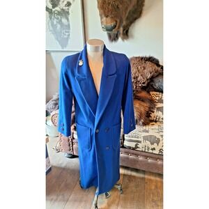 Vintage 80s Billi By Billycoat Long Wool Trench Pea Coat Royal Blue Large